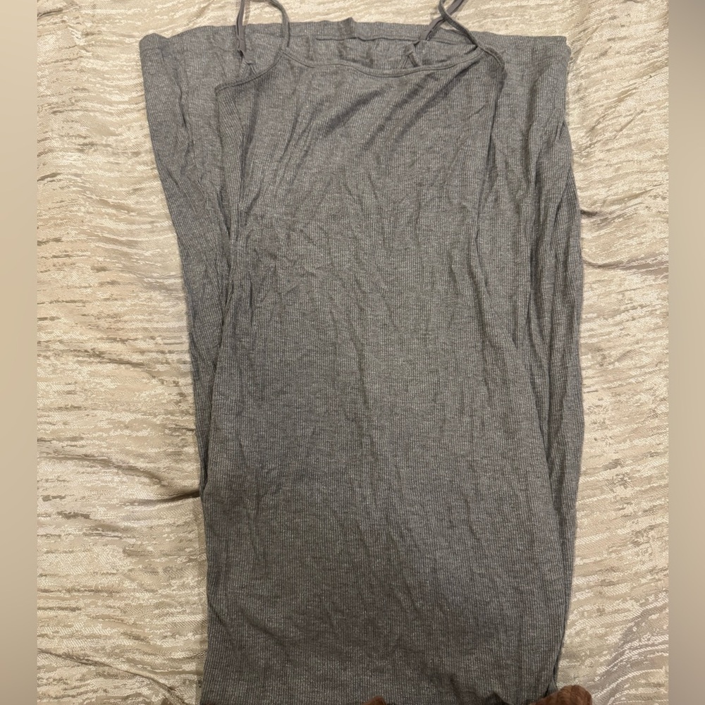 Skims Heather Grey Shimmer Soft Lounge Foil Slip Maxi Dress Size Medium